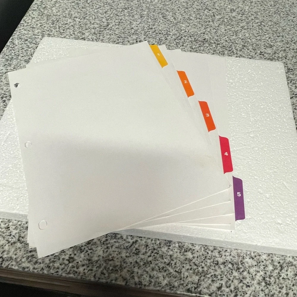 EUC “5-tab Dividers” Multicolor Tabs, 1 Set for 3 Ring Binders